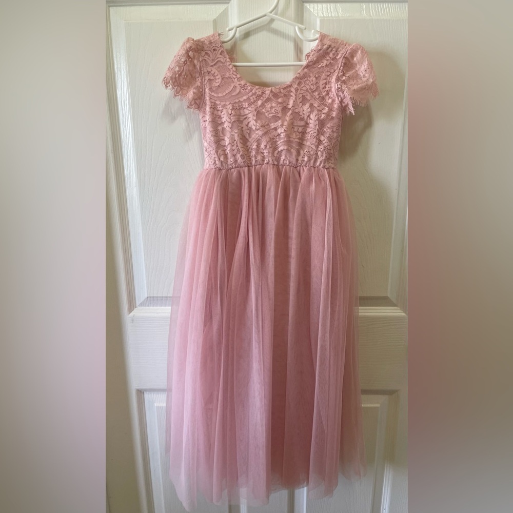2Bunnies Girl Paisley Lace Back A-Line Straight Tutu Tulle Flower Girl Dress